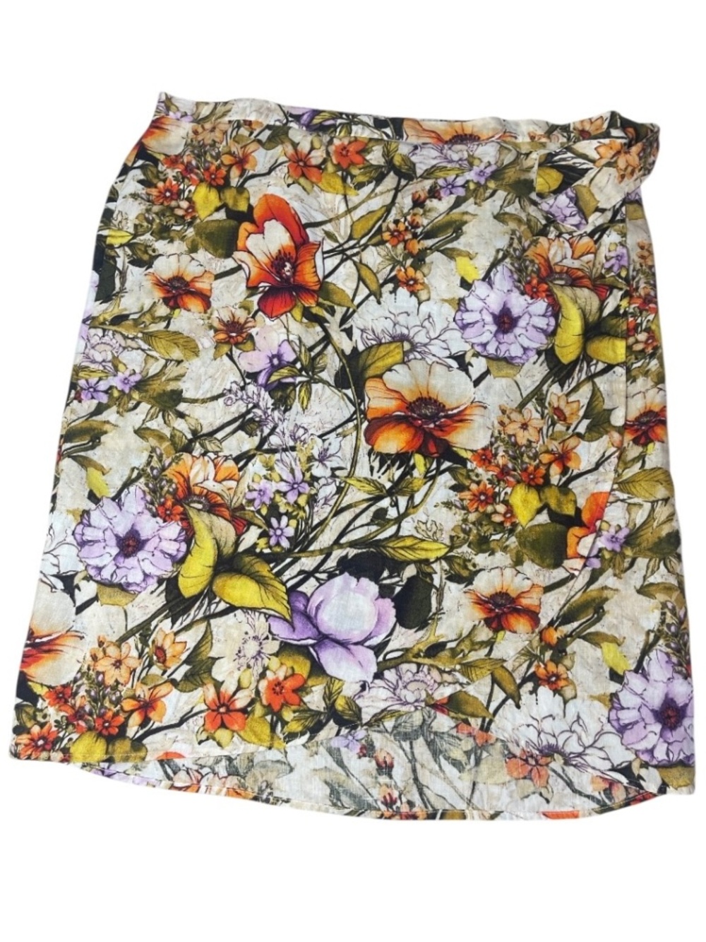 Chico's Linen Floral Wrap Skirt Size 4 (US 20/22) Botanical Print Summer Resort - Picture 2 of 16